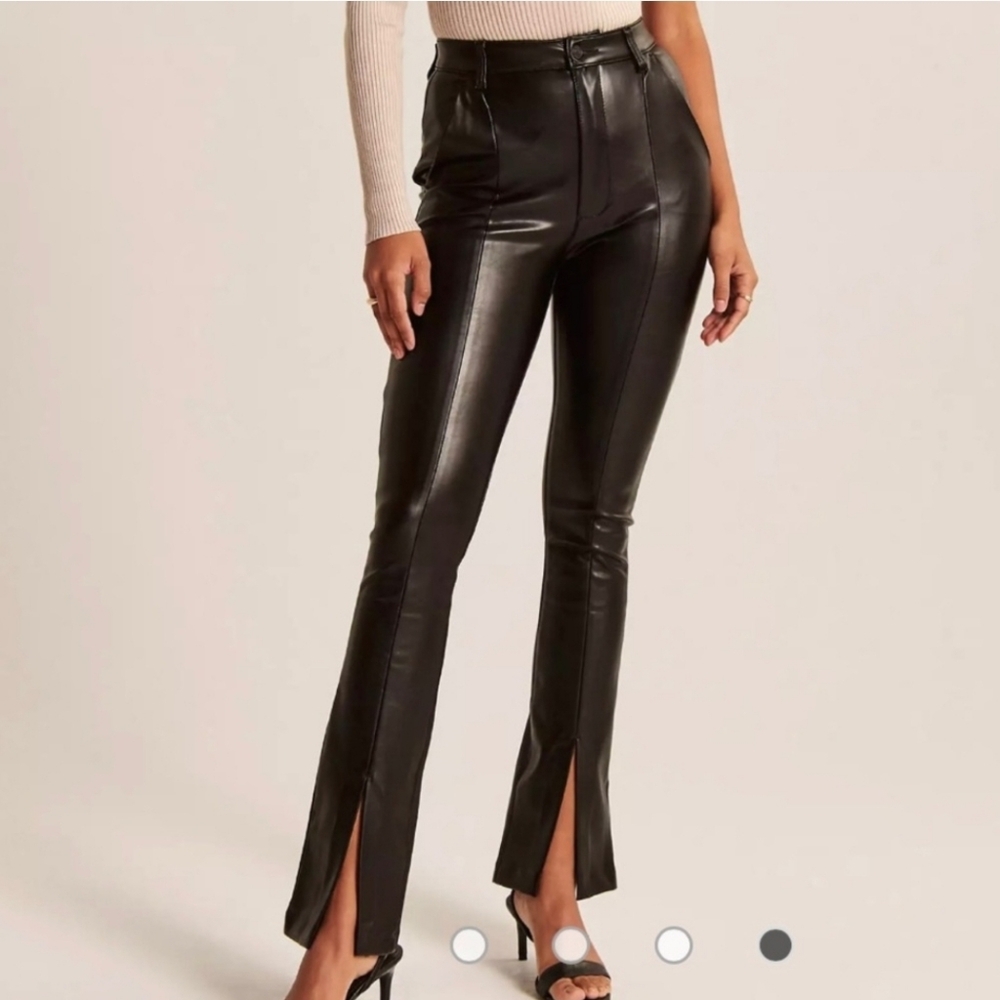 Abercrombie and Fitch Black Faux Leather Pants with Front Slit